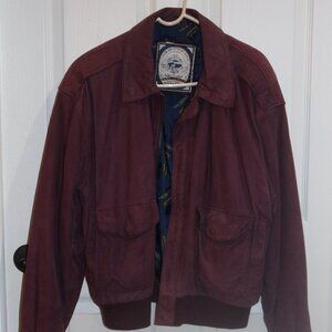 Women's Paris Sport Club purple leather bomber jacket, lined, poly fill. Med.